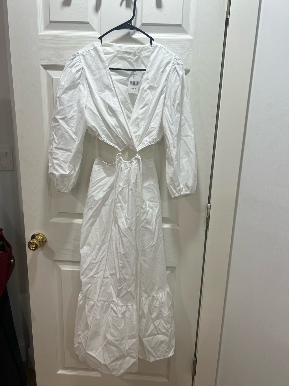 Astr White Cutout Maxi Dress with Puff Sleeves